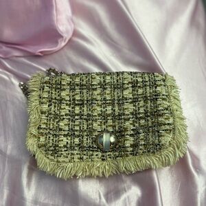 Zara Tweed Fringe bag in Cream and Black